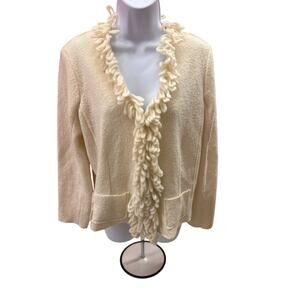 Vintage C.l.o.t.h.e.s Womens Size L Fringe Detail V Neck Wool Cardigan Sweater